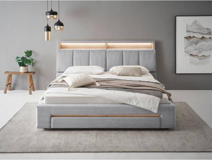 INOSIGN Polsterbett CiTY/GiRON, gepolstertes Stauraumbett, mit LED Beleuchtung, Bettkasten mit Hundebett oder als Stauraum, klappbare Kopfteile, grau von Inosign