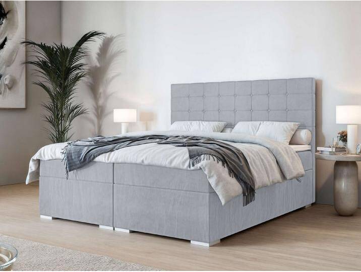 INOSIGN Polsterbett Semla mit Matratze und Topper, in 3 Breiten (140, 160 und 180 cm), Boxspringbett mit Kopfteil, Bettkasten, Matratze (BFK/TFK) und Topper, silberfarben, Bonnell-Federkernmatratze von Inosign