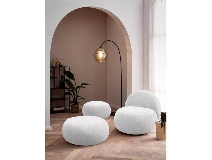 INOSIGN Polsterhocker Mithras I Lieferzeit nur 2 Wochen, passend zum Sessel Mithras II, Bouclé oder Fellimitat, Durchmesser 65 oder 85 cm, grau von Inosign