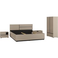 Home affaire Schlafzimmer-Set "Cross, moderne, grifflose Optik, FSC-zertifiziert", (4 tlg., Bett 180x200cm, 2 Nachtkommoden, Schrank 2-oder 4-türig), Komplettschlafzimmer-Set von home affaire