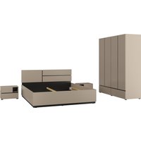 Home affaire Schlafzimmer-Set "Cross, moderne, grifflose Optik, FSC-zertifiziert", (4 tlg., Bett 180x200cm, 2 Nachtkommoden, Schrank 2-oder 4-türig), Komplettschlafzimmer-Set von home affaire