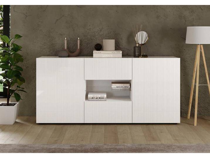 INOSIGN Sideboard Rio Breite 181 cm, Kommode mit 2 Türen u. 2 Schubkästen, geriffelte MDF-Fronten, modern u. elegant, viel Stauraum, weiß von Inosign