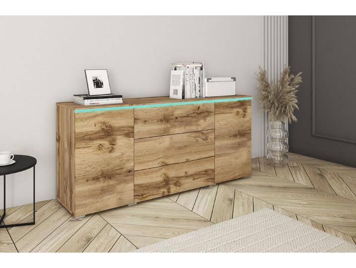 INOSIGN Sideboard VERA, grifflos, verstellbare Einlegeböden, Wahlweise mit oder ohne Beleuchtung, braun, mit Beleuchtung, eichefarben votan von Inosign