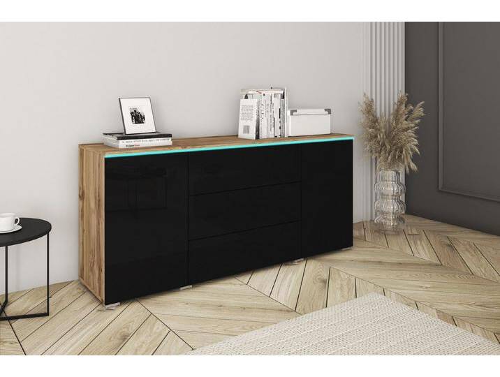 INOSIGN Sideboard VERA, grifflos, verstellbare Einlegeböden, Wahlweise mit oder ohne Beleuchtung, braun schwarz, mit Beleuchtung von Inosign