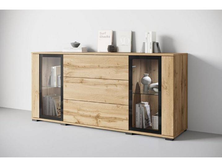 INOSIGN Sideboard modernes Design mit Glaseinsätzen und 3 Schubladen, Breite 150 cm (1 St), Grifflose Fronten mit Push-to-Open, höhenverstellbare Einlegeböden von Inosign