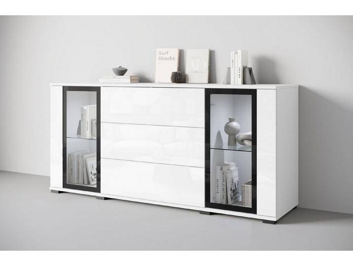 INOSIGN Sideboard modernes Design mit Glaseinsätzen und 3 Schubladen, Breite 150 cm (1 St), Grifflose Fronten mit Push-to-Open von Inosign