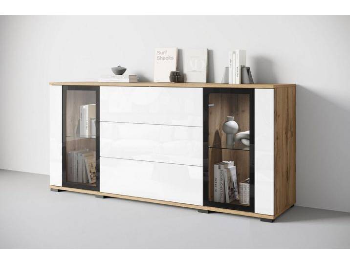 INOSIGN Sideboard modernes Design mit Glaseinsätzen und 3 Schubladen, Breite 150 cm (1 St), Grifflose Fronten mit Push-to-Open von Inosign
