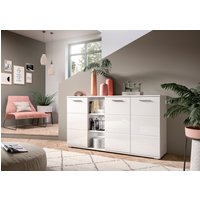 INOSIGN Sideboard "Valge, Breite 150 cm, 3 Türen, 4 verstellbare Böden, 3 offene Fächer", Front-Rillenfräsung, Schuhkommode, Anrichte, Schrank, Kommode von Inosign
