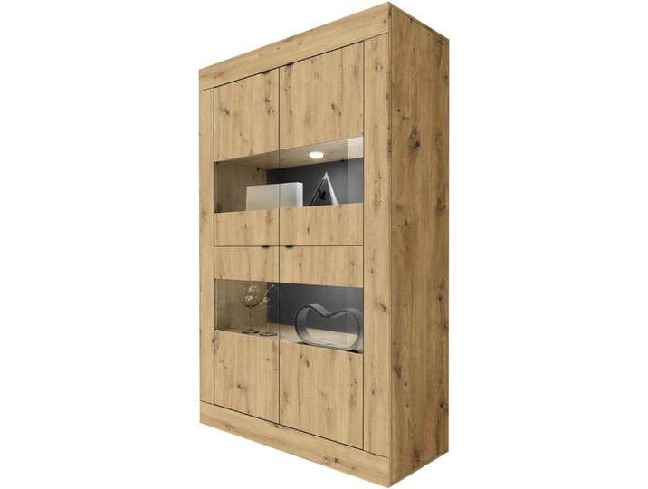 INOSIGN Vitrine Basic Höhe 162 cm, Standvitrine mit 4 Türen - Metallgriffe, Stauraumvitrine in moderner Rahmenoptik, Hochschrank, Anrichte, beige von Inosign