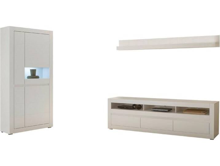 INOSIGN Wohnwand Anbauwand in Weiß Matt, Wohnzimmer-Set mit austauschbarer Blende, (Set, 3-St), enthält Vitrine, Lowboard, Wandboard, zeitloses Design von Inosign