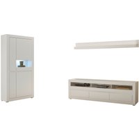 INOSIGN Wohnwand "Anbauwand in Weiß Matt, Wohnzimmer-Set mit austauschbarer Blende", (Set, 3 St.), enthält Vitrine, Lowboard, Wandboard, zeitloses Design, 312 cm breit von Inosign