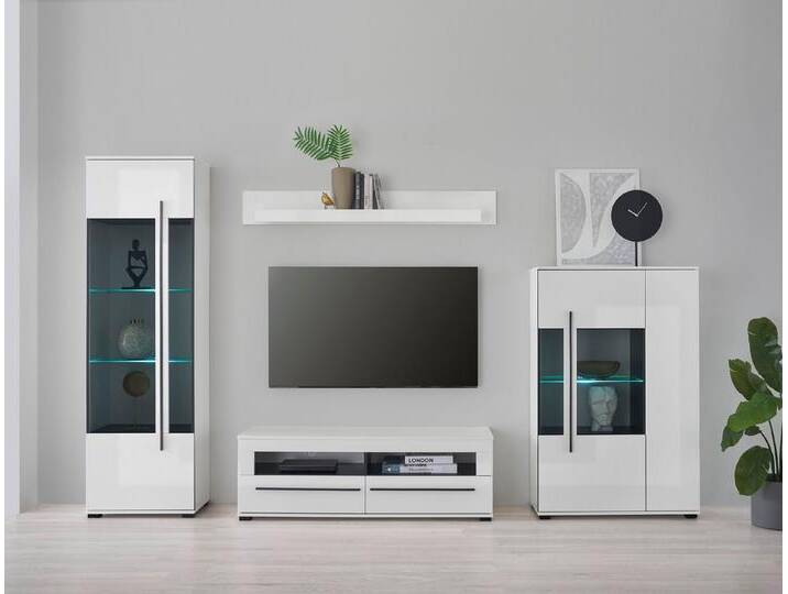 INOSIGN Wohnwand Cantara, moderne Anbauwand, Wohnzimmer-Set, in Eiche Evoke oder Weiß, (Set), enthält zwei Vitrinen, ein Lowboard und ein Wandboard von Inosign