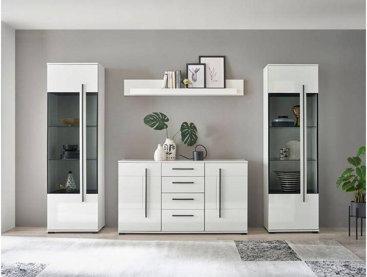 INOSIGN Wohnwand Cantara, moderne Anbauwand, Wohnzimmer-Set, in Eiche Evoke oder Weiß, (Set), enthält zwei Vitrinen, ein Sideboard und ein Wandboard von Inosign