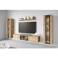 INOSIGN Wohnwand "Caro, stehend und hängend montierbar", (Komplett-Set, 4 St., Vitrine Türanschlag links/rechts wechselbar), grifflose Design, höhenverstellbare Einlegeböden von Inosign