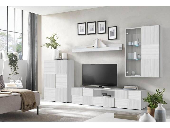 INOSIGN Wohnwand Dama, 4tlg.Breite 300 cm, Höhe 200 cm, moderne Anbauwand in 3D-Optik, (Set, 4-St), (Lowboard, Stauraumschrank, Hängevitrine, Wandboard) viel Stauraum von Inosign