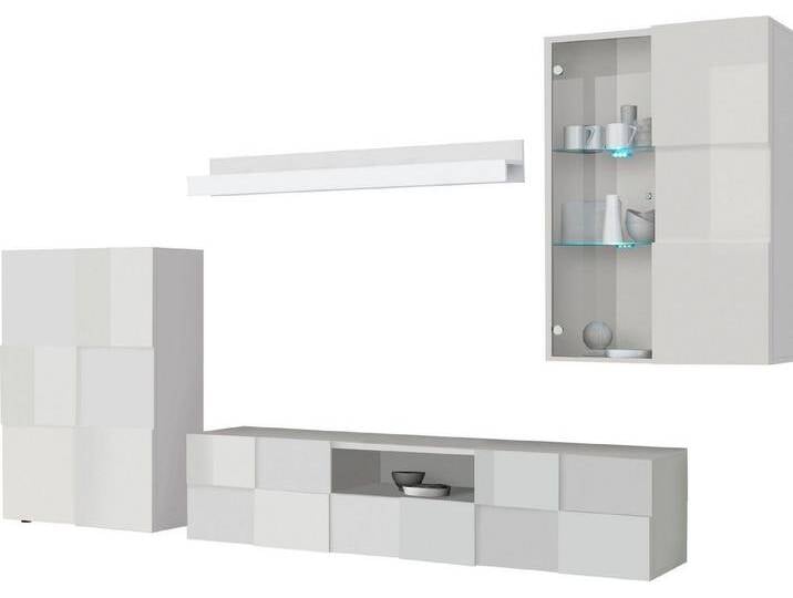 INOSIGN Wohnwand Dama, 4tlg.Breite 300 cm, Höhe 200 cm, moderne Anbauwand in 3D-Optik, (Set, 4-St), (Lowboard, Stauraumschrank, Hängevitrine, Wandboard) viel Stauraum von Inosign