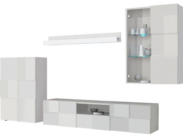 INOSIGN Wohnwand Dama, 4tlg.Breite 300 cm, Höhe 200 cm, moderne Anbauwand in 3D-Optik, (Set, 4-St), (Lowboard, Stauraumschrank, Hängevitrine, Wandboard) viel Stauraum von Inosign