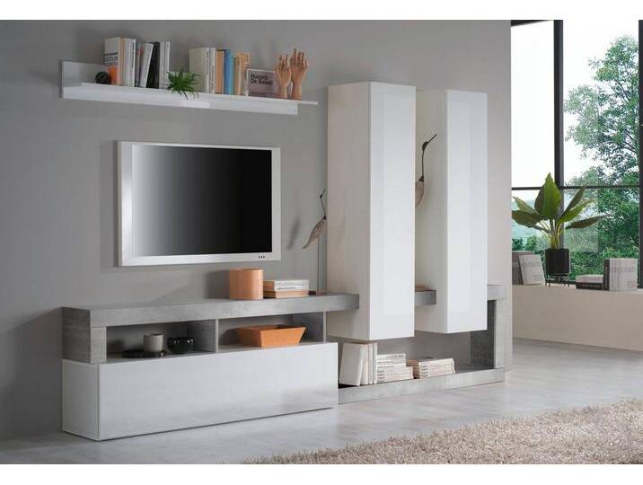 INOSIGN Wohnwand Hamburg, (Set, 4-St), weiß, Weiß/Betonoptik von Inosign