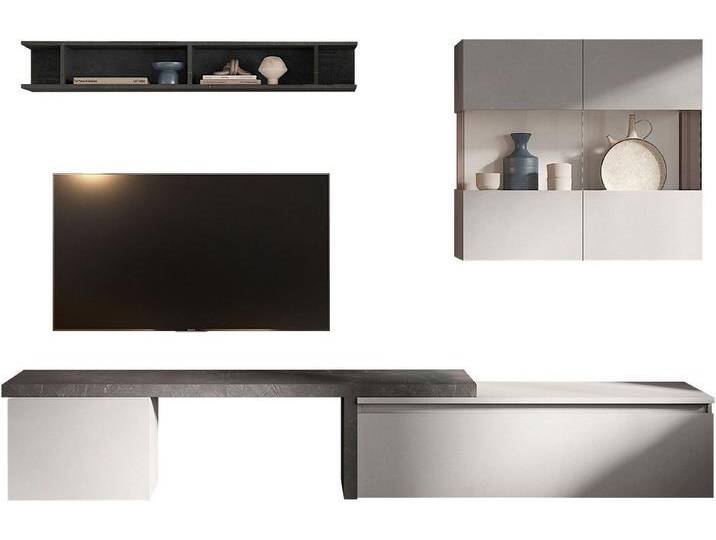 INOSIGN Wohnwand INFINITY, 5tlg. Breite 260 cm, moderne Mediawand (Lowboard, (5-St), T-Boden, Würfel-Element, Hängevitrine, Wandregal), grau von Inosign