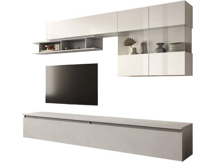 INOSIGN Wohnwand INFINITY, 5tlg. Breite 276 cm, moderne Mediawand, (5-St), (2x Lowboard, Hängevitrine, Wandregal, Hängeschrank), grau von Inosign