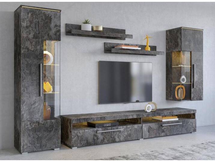 INOSIGN Wohnwand India,Breite 245cm moderne Mediawand ohne Beleuchtung, Anbauwand (Set,5-St, 1xVitrine,1xHängevitrine,1TV-Schrank,2xWandregal) von Inosign