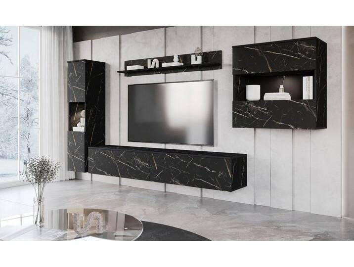INOSIGN Wohnwand PARIS, Vitrine Türanschlag links/rechts wechselbar, (Komplett-Set, 4-St), grifflose Design, stehend und hängend montierbar, braun von Inosign