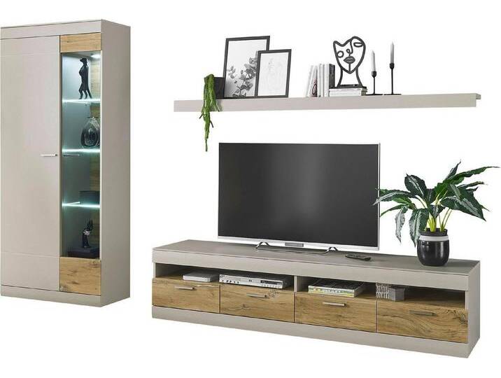 INOSIGN Wohnwand SCARA, (3-St), trendige Farbe mit Applikation Zinneiche Dekor, mit Softclose-Funktion, grau von Inosign