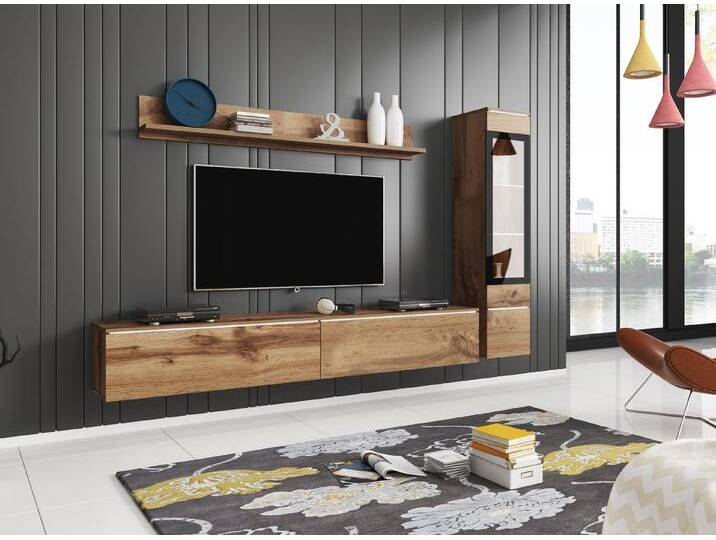 INOSIGN Wohnwand VERA I, Vitrinen Türanschlag links/rechts wechselbar, (Komplett-Set, 3-St), Vitrine mit Verglasung, stehend und hängend, inklusive Beleuchtung, beige von Inosign