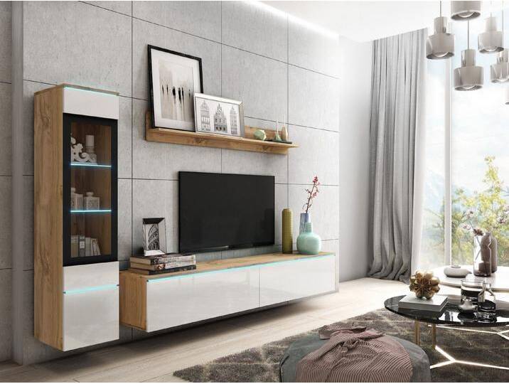 INOSIGN Wohnwand VERA I, Vitrinen Türanschlag links/rechts wechselbar, (Komplett-Set, 3-St), Vitrine mit Verglasung, stehend und hängend, inklusive Beleuchtung, beige von Inosign