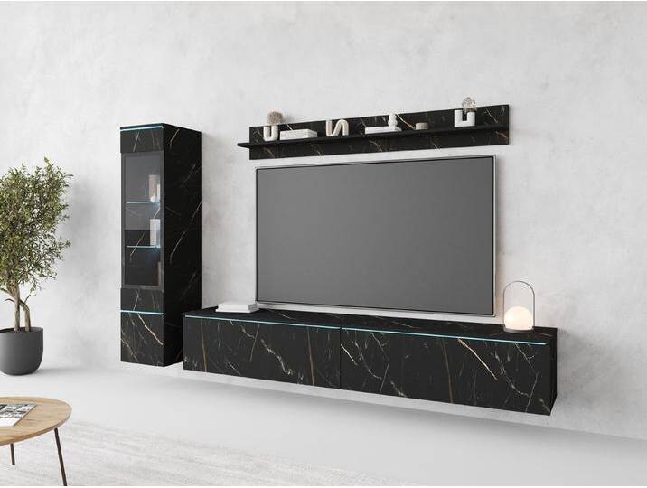 INOSIGN Wohnwand VERA I, Vitrinen Türanschlag links/rechts wechselbar, (Komplett-Set, 3-St), Vitrine mit Verglasung, stehend und hängend, inklusive Beleuchtung, schwarz von Inosign