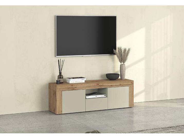Lowboard INOSIGN CHRONOS Breite 155 cm mit 2 Türen, 1 Schublade,1 offenes Fach , taube matt, eiche wotan, B:155cm H:50cm T:40cm, FSC-zertifizierter Holzwerkstoff, Sideboards, TV-Board, Sideboard niedrig, Grifflos mit Push to Open 'Made in Italy' von Inosign