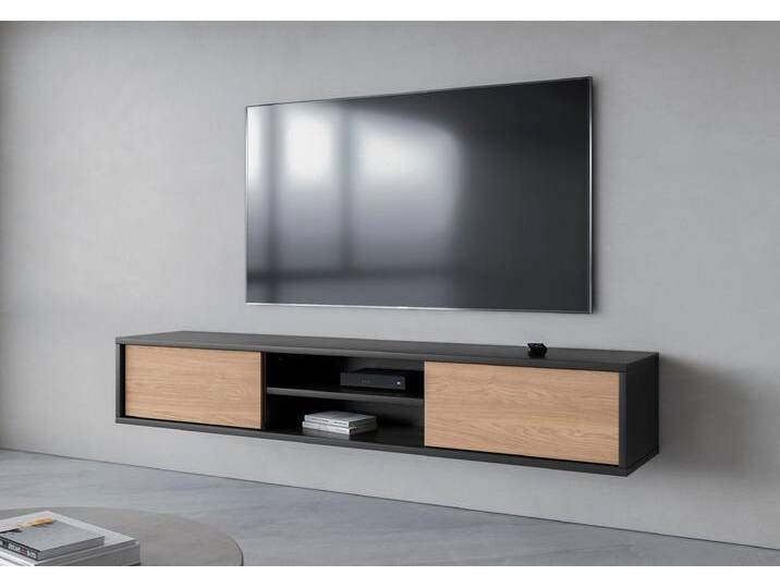 Lowboard INOSIGN Frida , grau (anthrazit, eiche), B:180cm H:32cm T:36cm, FSC-zertifizierter Holzwerkstoff, Melamin, Sideboards, Hängend oder stehend montierbar von Inosign