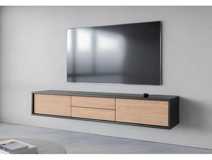 Lowboard INOSIGN Frida , grau (anthrazit, eiche), B:180cm H:32cm T:36cm, FSC-zertifizierter Holzwerkstoff, Melamin, Sideboards, Hängend oder stehend montierbar von Inosign