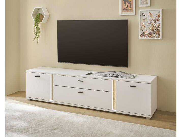 Lowboard INOSIGN LONG ISLAND , weiß (weiß, eiche), B:200cm H:45cm T:42cm, Holzwerkstoff, Sideboards, in moderner Trendfarbe,inklusive senkrechter Beleuchtung,Breite 200 cm von Inosign