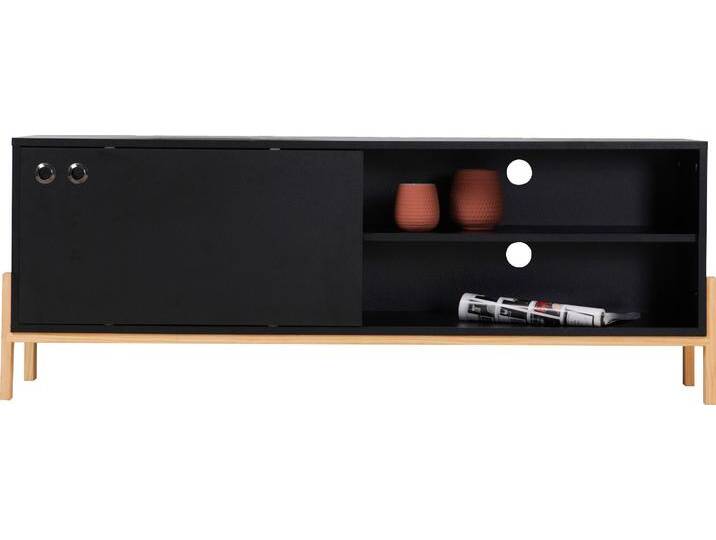 Lowboard INOSIGN Melia , schwarz (schwarz, natur), B:140cm H:51,5cm T:35cm, MDF, Massivholz, Sideboards, Kommode mit Kabeldurchführungen von Inosign