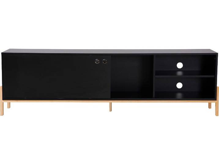 Lowboard INOSIGN Melia , schwarz (schwarz, natur), B:185cm H:53,5cm T:33,5cm, MDF, Massivholz, Sideboards, Kommode mit Kabeldurchführungen von Inosign
