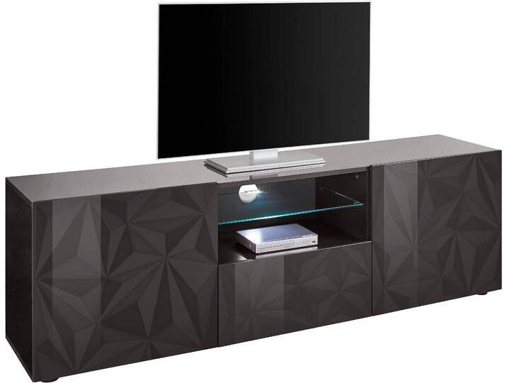 Lowboard INOSIGN Prisma Breite 181 cm, TV-Board 2 Türen, 1 Schubkasten, TV-Schrank , grau (anthrazit hochglanz lack, anthrazit mit siebdruck hochglanz lack), Sideboards, Front mit elegantem Siebdruck, grifflos, viel Stauraum von Inosign