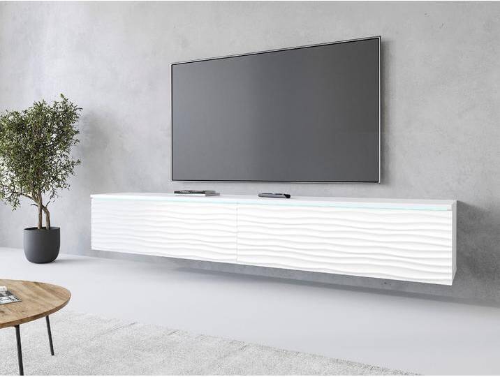 Lowboard INOSIGN Vera, wahlweise mit oder ohne Beleuchtung , weiß (weiß matt geriffelt), B:180cm H:30cm T:33cm, Sideboards, gefräste MDF Front mit 3D Effekt, stehend und hängend montierbar von Inosign