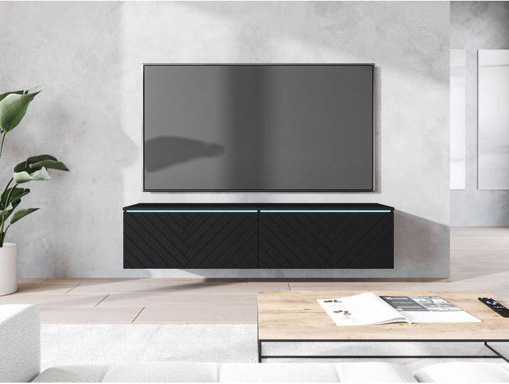 Lowboard INOSIGN wahlweise mit oder ohne Beleuchtung , schwarz (graphite schwarz matt, graphite schwarz matt mdf), B:140cm H:30cm T:33cm, Holzwerkstoff, Sideboards, 140 cm TV-Board ohne Griffe, mit viel Stauraum, stehend und hängend von Inosign