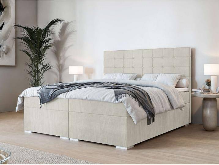 Polsterbett INOSIGN Semla mit Matratze und Topper, in 3 Breiten (140, 160 und 180 cm) , beige (hellbeige), B:162cm H:119cm L:209cm, 100% Polyester, Betten, Boxspringbett mit Kopfteil, Bettkasten, Matratze (BFK/TFK) und Topper von Inosign