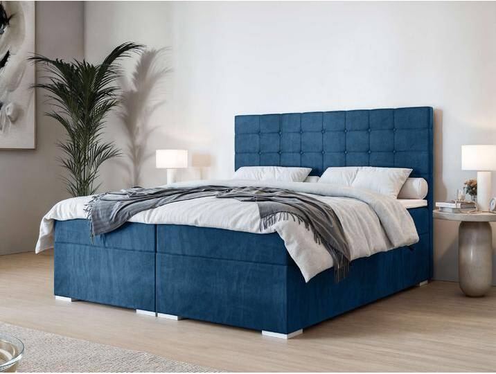 Polsterbett INOSIGN Semla mit Matratze und Topper, in 3 Breiten (140, 160 und 180 cm) , blau (dunkelblau), B:142cm H:119cm L:209cm, 100% Polyester, Betten, Boxspringbett mit Kopfteil, Bettkasten, Matratze (BFK/TFK) und Topper von Inosign
