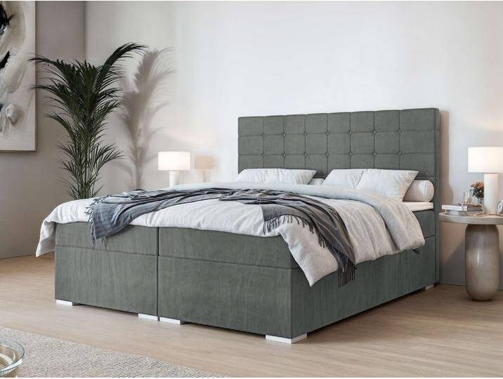 Polsterbett INOSIGN Semla mit Matratze und Topper, in 3 Breiten (140, 160 und 180 cm) , grau, B:142cm H:119cm L:209cm, 100% Polyester, Betten, Boxspringbett mit Kopfteil, Bettkasten, Matratze (BFK/TFK) und Topper von Inosign