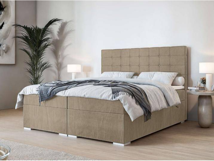 Polsterbett INOSIGN Semla mit Matratze und Topper, in 3 Breiten (140, 160 und 180 cm) , grau (taupe), B:162cm H:119cm L:209cm, 100% Polyester, Betten, Boxspringbett mit Kopfteil, Bettkasten, Matratze (BFK/TFK) und Topper von Inosign
