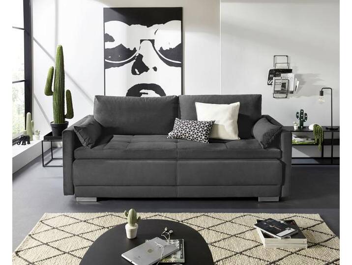 Schlafsofa INOSIGN Berlin , grau (dunkelgrau), B:218cm H:97cm T:96cm, Microfaser PRIMABELLE (100% Polyester), Struktur fein (100% Polyester), Samtoptik (100% Polyester), Sofas, mit Boxspringaufbau, Bettfunktion & Bettkasten, Dauerschlafsofa, Topseller von Inosign