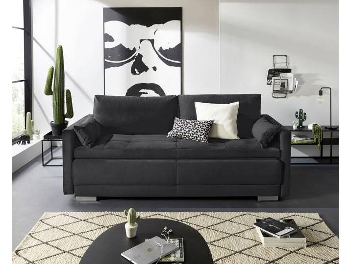 Schlafsofa INOSIGN Berlin , schwarz, B:218cm H:97cm T:96cm, Microfaser PRIMABELLE (100% Polyester);Struktur fein (100% Polyester);Samtoptik (100% Polyester), Sofas, mit Boxspringaufbau, Bettfunktion & Bettkasten, Dauerschlafsofa, Topseller von Inosign