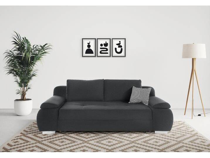 Schlafsofa INOSIGN Pumo , grau (anthrazit), B:215cm H:88cm T:109cm, Struktur fein (100% Polyester), Microfaser PRIMABELLE (100% Polyester), Sofas, mit Boxspring-Aufbau, Bettfunktion und Bettkasten, inklusive Federkern von Inosign
