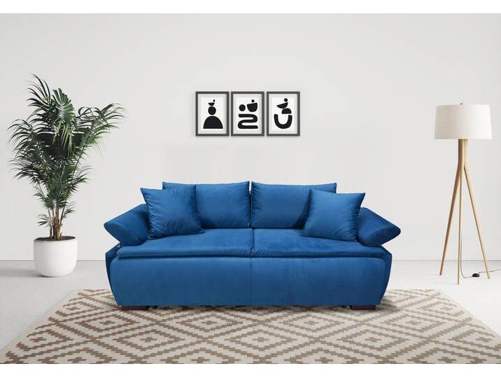 Schlafsofa INOSIGN Romeo , blau (marine), B:224cm H:48cm T:104cm, 100%Polyester, Sofas, mit Boxspringaufbau, Bettfunktion & Bettkasten, Dauerschlafsofa von Inosign