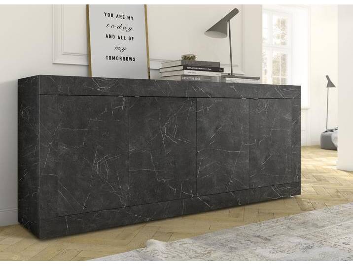 Sideboard INOSIGN Basic Breite 207 cm, Kommode 4 Türen, Anrichte , grau (marmor anthrazit), B:207cm H:86cm T:43cm, Sideboards, Metallgriff, moderne Rahmenoptik, viel Stauraum, Farbauswahl von Inosign