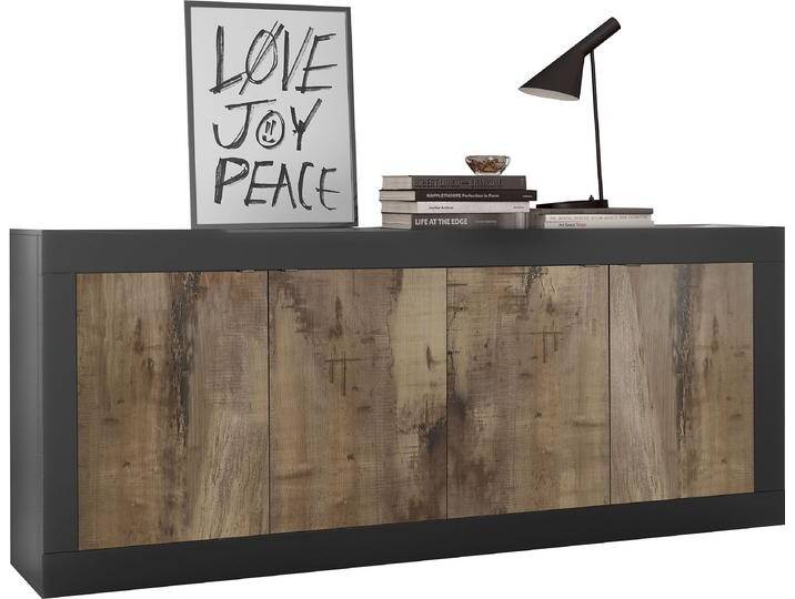 Sideboard INOSIGN Basic Breite 207 cm, Kommode 4 Türen, Anrichte , schwarz (schwarz matt, pero), B:207cm H:86cm T:43cm, Sideboards, Metallgriff, moderne Rahmenoptik, viel Stauraum, Farbauswahl von Inosign