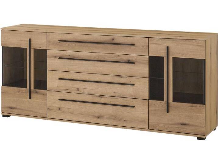 Sideboard INOSIGN Cantara, moderner Schrank, Kommode in Eiche Evoke oder weiß , eiche evoke, B:200cm H:86cm T:42cm, FSC-zertifizierter Holzwerkstoff, Sideboards, schwarze Stangengriffe, ausreichend Stauraum, vielseitig einsetzbar von Inosign
